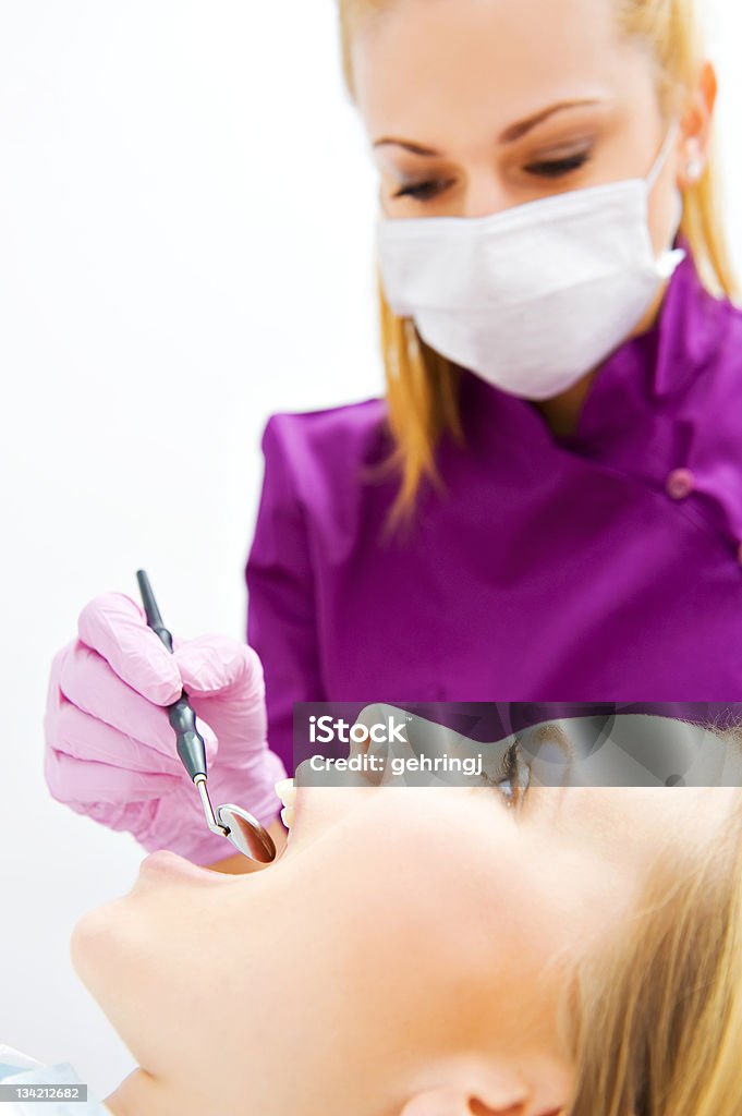 Visit at the dentist's surgery Young female patient takes a dental attendance in the dentist's office. 20-29 Years Stock Photo