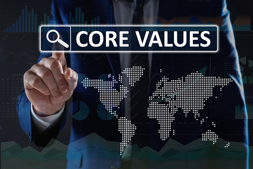 Core values concept. Businessman using virtual screen