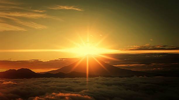 富士山からの日の出のイラスト - 日の出 ストックフォトと画像