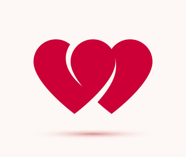 podwójne dwa serca wektorowa ikona lub logo, ślub i koncepcja pary romantyczny motyw, troska i wspólnota, dwa połączone serca połączone. - romantyzm pojęcia stock illustrations