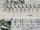 Aerial view of an airport.