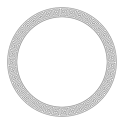 Seamless Meander Pattern Round Frame In Black And White Color, Greek Key Pattern Background