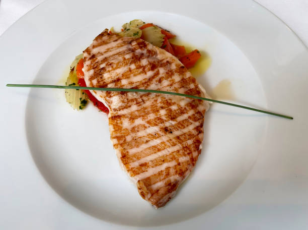 istock Grilled swordfish with vegetables. Italian restaurant cuisine 1342140168