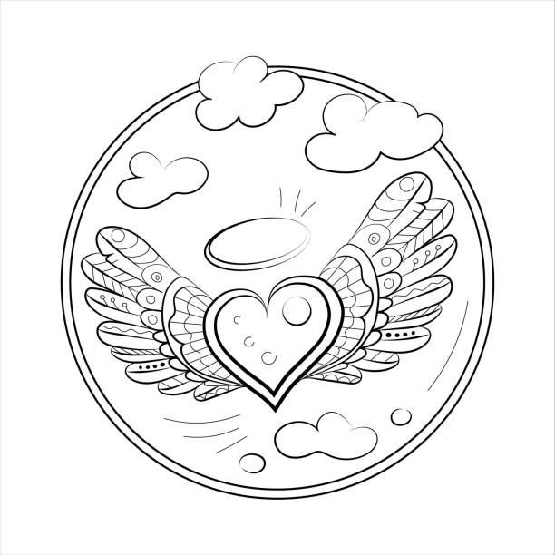 Ilustración de Doodle Libro Para Colorear Sobre El Tema Del Amor Elevado Dibujo Lineal De Un Corazón Con Alas Un Corazón Volador En El Cielo Con Nubes Plumas En Las Alas Dibujo Ilustración de Doodle Libro Para Colorear Sobre El Tema Del Amor Elevado Dibujo Lineal De Un Corazón Con Alas Un Corazón Volador En El Cielo Con Nubes Plumas En Las Alas Dibujo