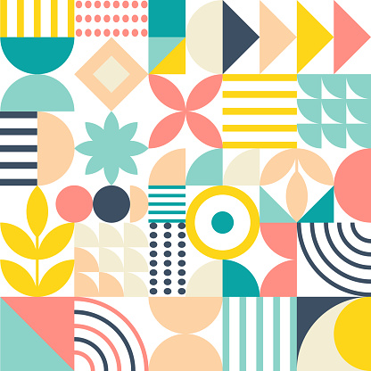 Vector Scandinavian pattern. Minimalistic geometric background. Simple cute elements. Design for poster, web banner, business presentation, brand package, wallpaper, fabric print or cover.