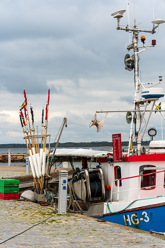 Båstad, Sweden - May 15, 2021: Båstad Harbor on the Swedish West Coast is very popular during summer season.