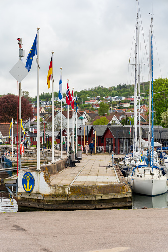 Båstad, Sweden - May 15, 2021: Båstad Harbor on the Swedish West Coast is very popular during summer season.