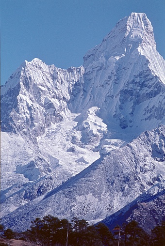 Mahalangur Himal, Khumbu Region, Nepal, 1977. The Ama Dablam in the Himalaya Mountains.