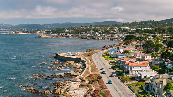 Aerial shot of Pacific Grove, a small city in Monterey County, California. 

Shot by FAA licensed drone pilot with permit from the City of Pacific Grove.