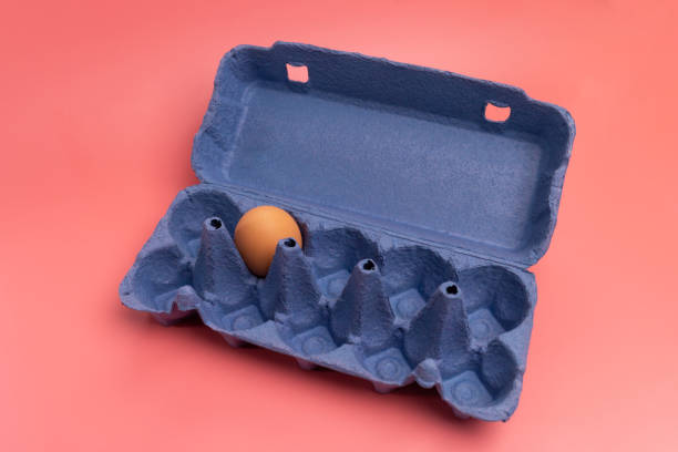 boîte à œufs biodégradable bleue sur fond rose - single object paper box tray photos et images de collection