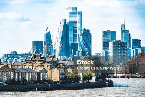 istock London City skyscrapers overlooking homes along River Thames 1342143383