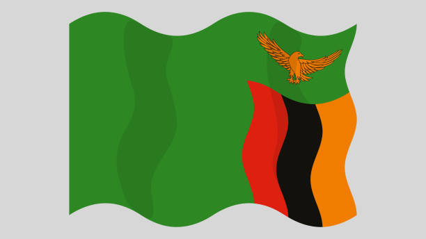 Flying flag of Zambia. Detailed flat vector illustration of a flying flag of Zambia on a light background. Correct aspect ratio. zambia flag stock illustrations