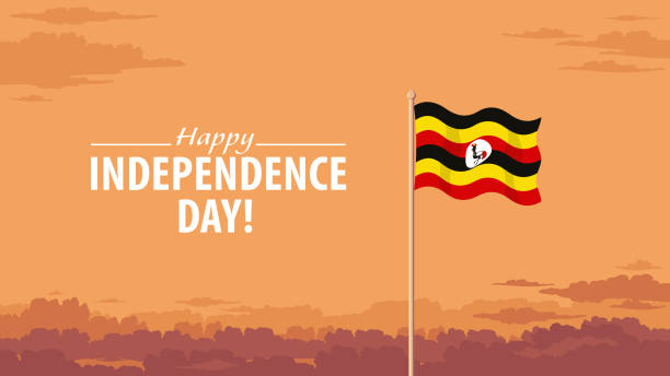 Flying flag of Uganda in front of a cloudy sky background. Detailed flat vector illustration of a flying flag of Uganda in front of a cloudy sky background. Happy Independence Day. uganda stock illustrations