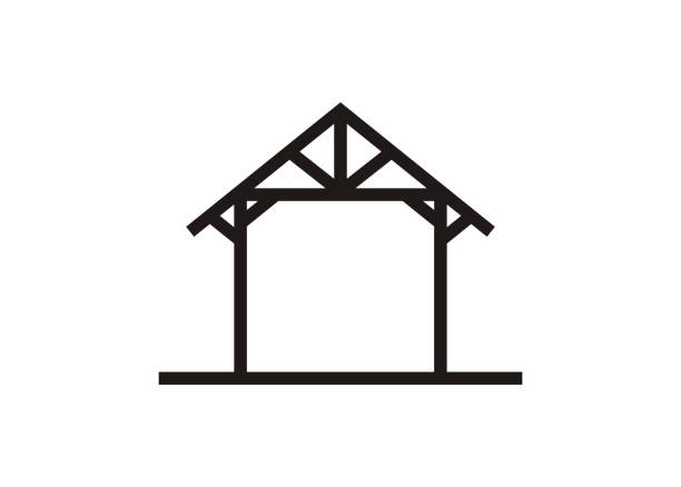 ilustrações, clipart, desenhos animados e ícones de estrutura de construção do dossel. ilustração simples em preto e branco. - alpendre