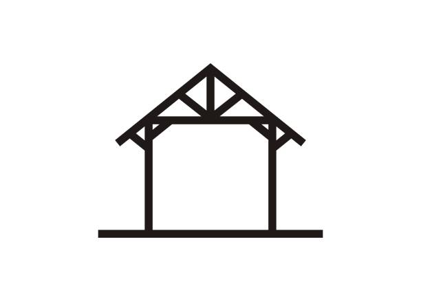 ilustrações de stock, clip art, desenhos animados e ícones de canopy building structure. simple illustration in black and white. - shed