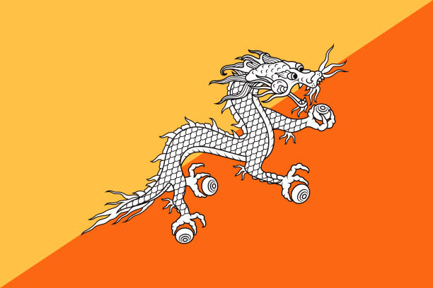 flagge des königreichs bhutan - bhutanese flag stock-grafiken, -clipart, -cartoons und -symbole