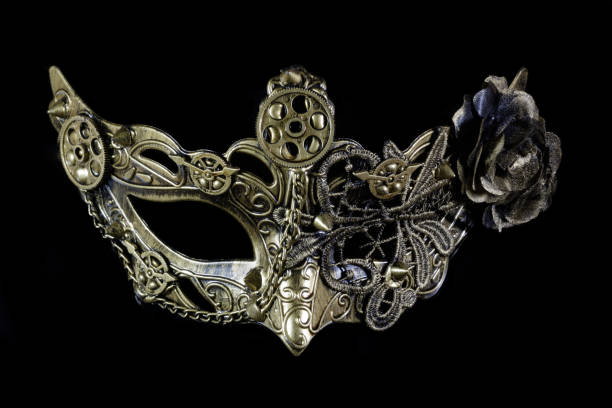 istock Gold Rose Steampunk Eye Half Mask Isolated on Black Background 1342148353