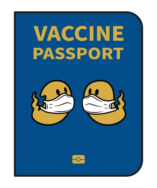 Vector illustration of Halloween Safety and Vaccine passport with ghosts wearing a face mask