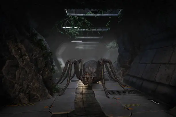 Photo of 3D illustration of a fantasy giant monster spider.
