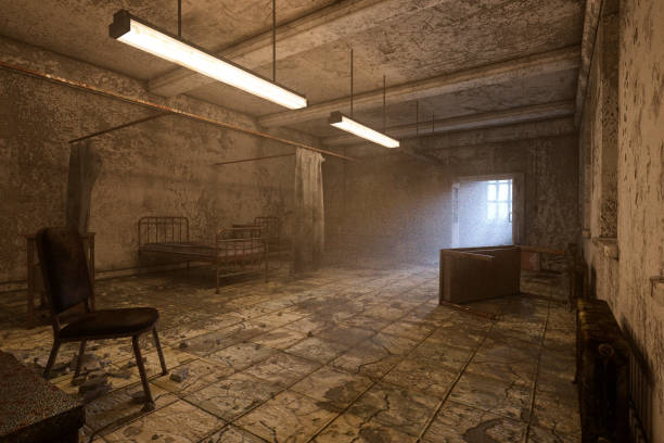 istock 3D rendering of a post apocalyptic abandoned hospital ward. 1342149454