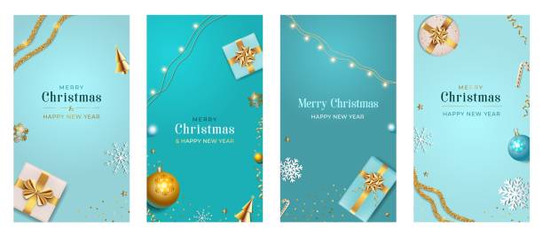 ilustraciones, imágenes clip art, dibujos animados e iconos de stock de plantilla de navidad para historias de redes sociales. fondo de navidad de la historia con cajas de regalo realistas, bolas de color azul y dorado. banner vertical de año nuevo, cartel, tarjeta de felicitación, folleto publicitario, folleto. - blue christmas backgrounds humor