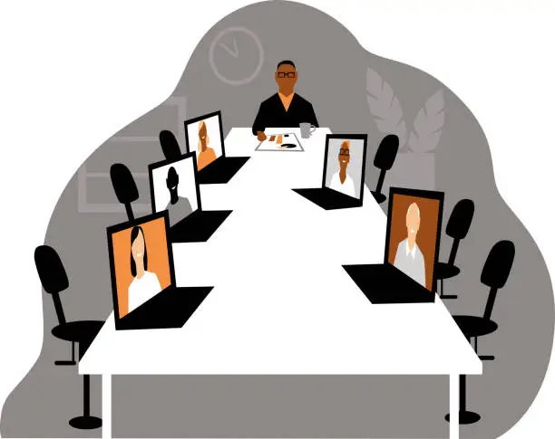 Vector illustration of Hybrid meeting via video chat