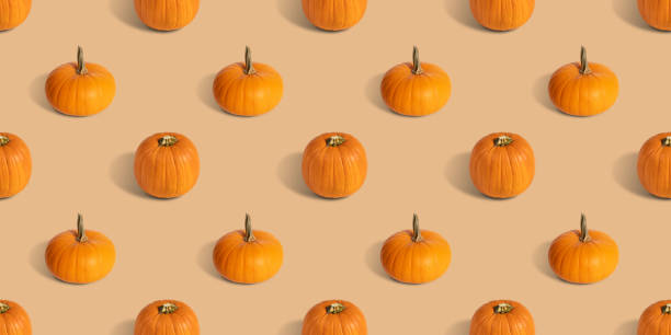 istock Pumpkin seamless pattern on beige background. Banner. Halloween pumpkin background. Autumn concept. 1342151958