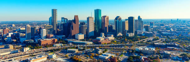 downtown houston tx aerial - houston-texas bildbanksfoton och bilder