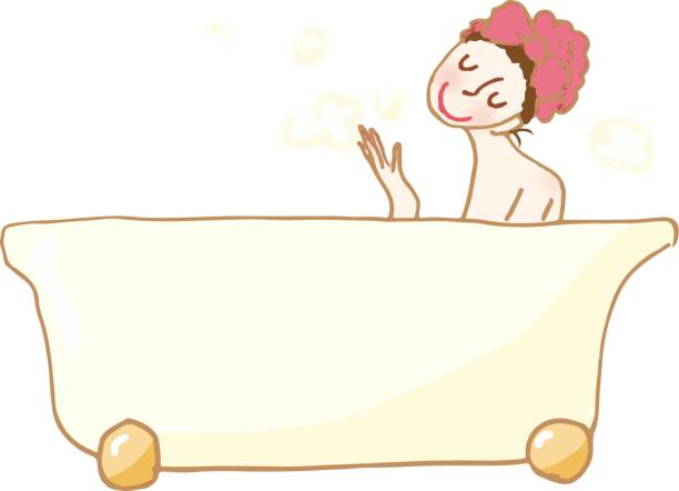 молодая женщина принимает ванну с улыбкой. - health spa illustration and painting women beautiful stock illustrations