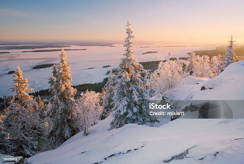 Pôr do sol paisagem de inverno - Foto de stock de Cena Rural royalty-free