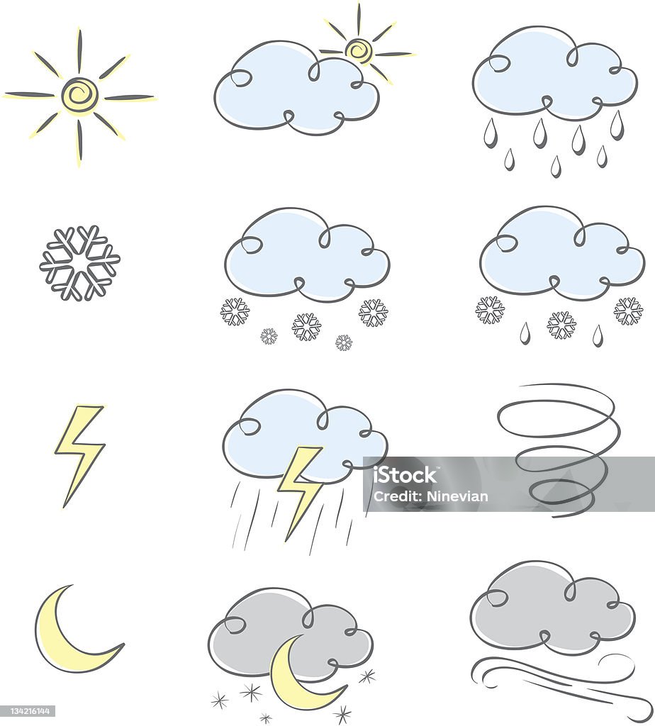 Hand drawn cute weather icons collection Hand drawn cute weather icons collection. Vector illustration. Abstract stock vector