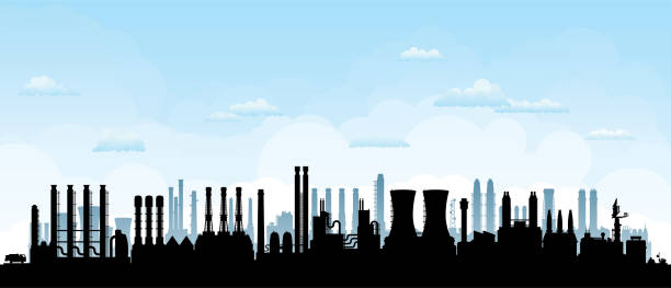 ilustrações, clipart, desenhos animados e ícones de fábricas - environmental damage power station factory smoke stack