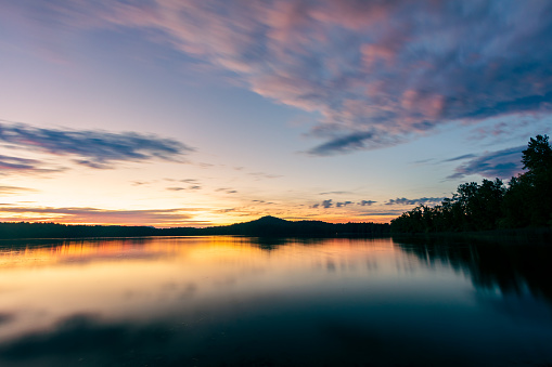 Sunset reflections over Elk lake.