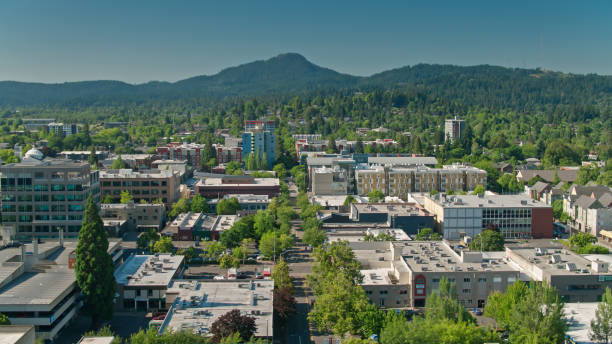 istock Treelined Streets in Downtown Eugene, Oregon - Aerial 1342166899