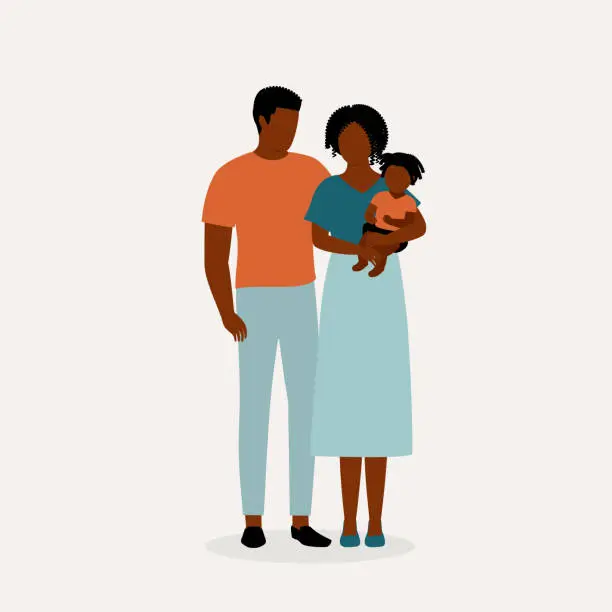 Vector illustration of Portrait Of Black Couple With Baby.