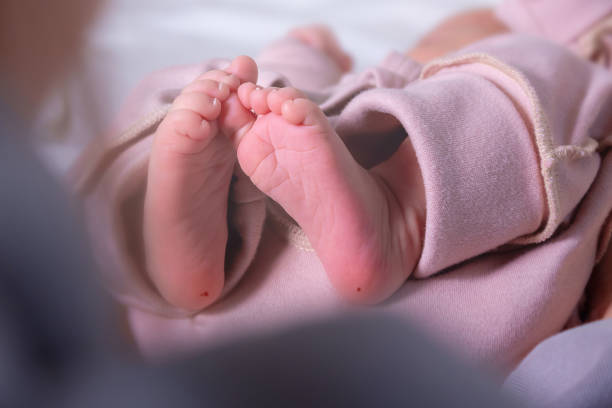 newborn heel prick test and lood puncture. - medical test imagens e fotografias de stock