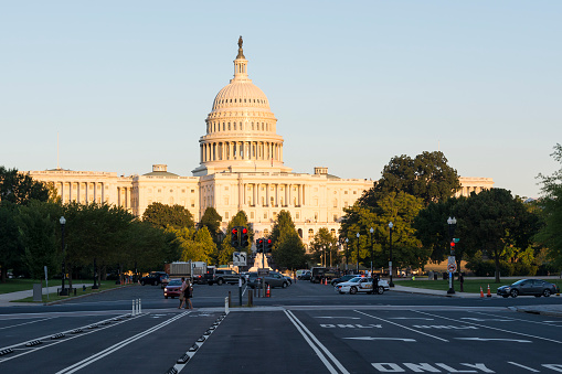 Washington, DC, USA - September 19, 2021: US Capitol at sunset, view from Pennsylvania avenue
