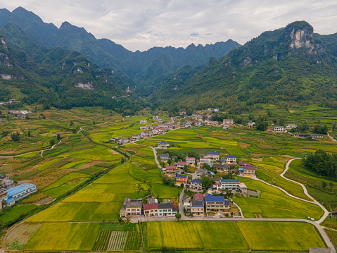 Aerial view rural China, Enshi City, Hubei Province