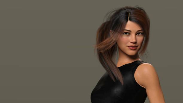 Woman posing. Person is not real. She is a 3D render thus no model release is needed.