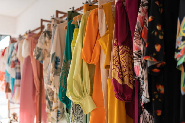 Blouses on hanger No people, Clothing Store, Consumerism, Buy, Indoors coat hook photos stock pictures, royalty-free photos & images