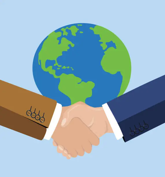 Vector illustration of Business people handshake for a global business agreement vector illustration