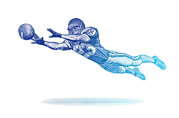 игрок в американский футбол ловит футбол - tight end stock illustrations