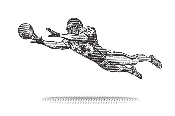 игрок в американский футбол ловит футбол - tight end stock illustrations