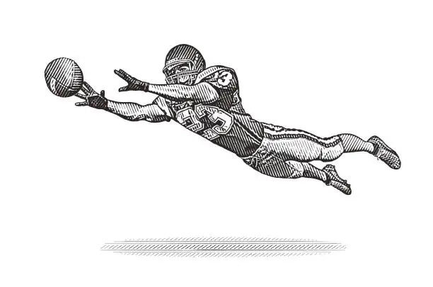 Vector illustration of American Football player catching football