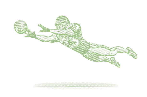 ilustrações de stock, clip art, desenhos animados e ícones de american football player catching football - football player american football sport determination