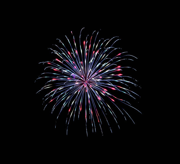 istock Beautiful colorful fireworks exploding in the night sky, isolated on black background 1342190976