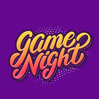 Game night. Vector handwritten lettering banner. Vector illustration.