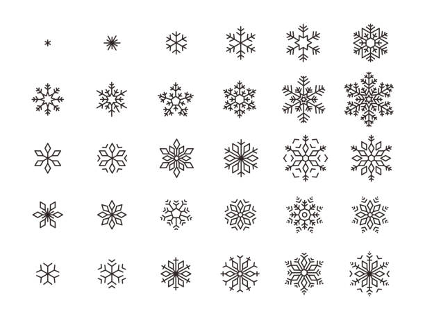 ilustraciones, imágenes clip art, dibujos animados e iconos de stock de patrón de iconos de línea de copo de nieve, ilustración vectorial - vector