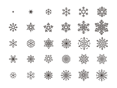 pattern of snowflake line icons, vector illustration