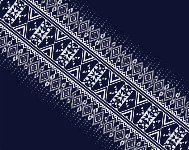 istock Geometric ethnic texture embroidery design with Dark Blue background design used in skirt,wallpaper,clothing,wrapping,Batik,fabric,sheet, multi shapes of triangle Vector, illustration.eps 1342197007